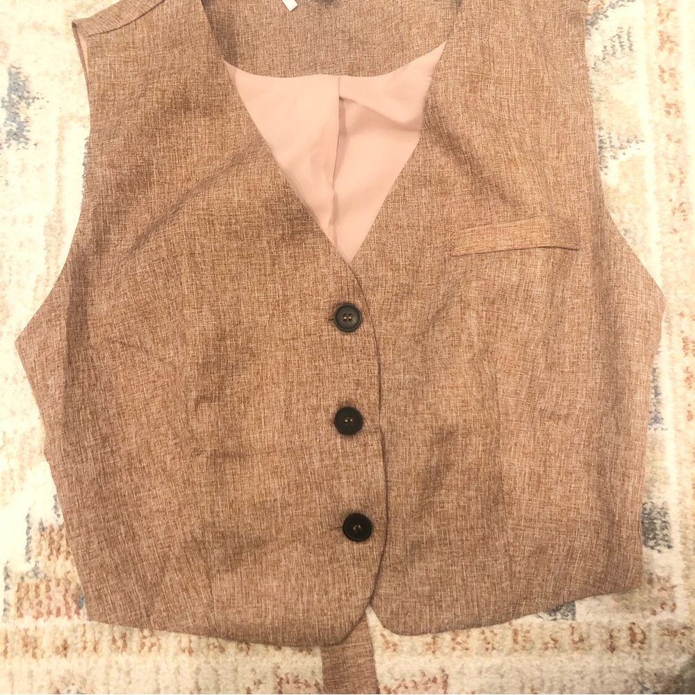 💛 Womens Collection Button Front Vest Blazer & Wide Leg Pants Set - Picture 9 of 12